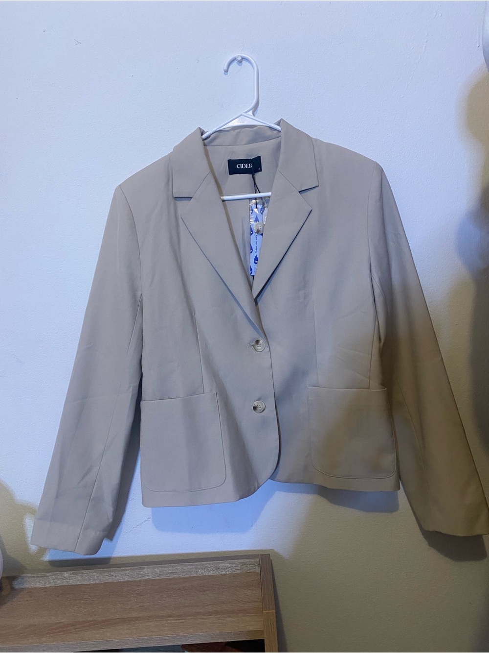 Cider Neutral Beige Cropped Tailored Blazer